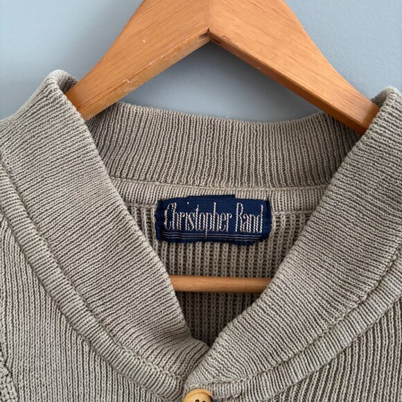 Vintage 90s Khaki Taupe Henley Sweater - Picture 7 of 8